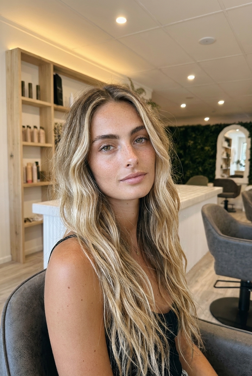 Beach-wave balayage in dirty blonde